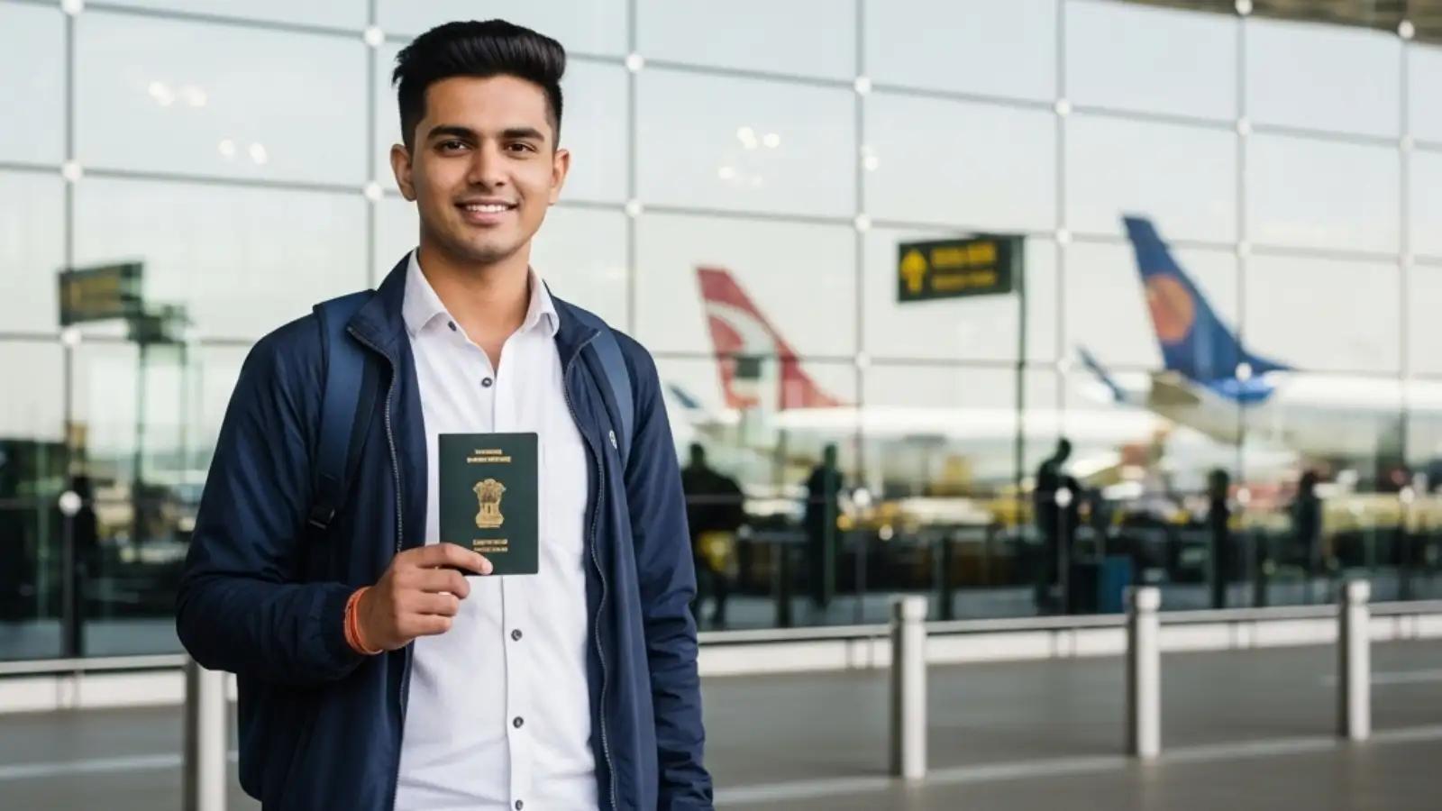 Student with passport and documents preparing to travel abroad